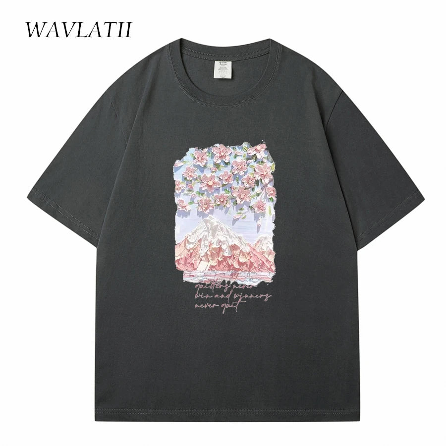 WAVLATII Damen-T-Shirts aus 100 % Baumwolle, Sommer-T-Shirts für Damen, Lavendel, Streetwear, bedruckte T-Shirts, grün, lässig, kurzärmelig, WT2328