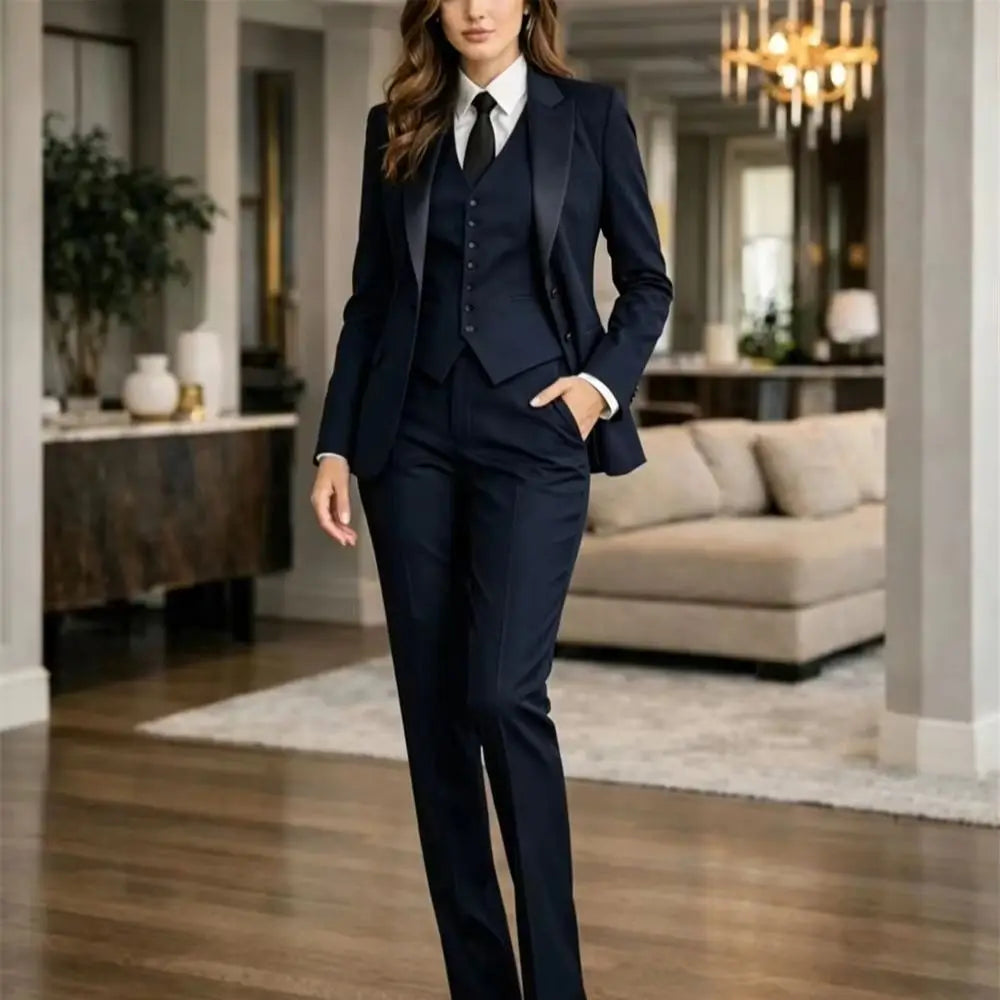 Damen Schwarzer 3-Teiliger Anzug Offizielle Outfits Formelle Anlasskleidung Damen Business-Set Jacke+Weste+Hose Maßgeschneidert