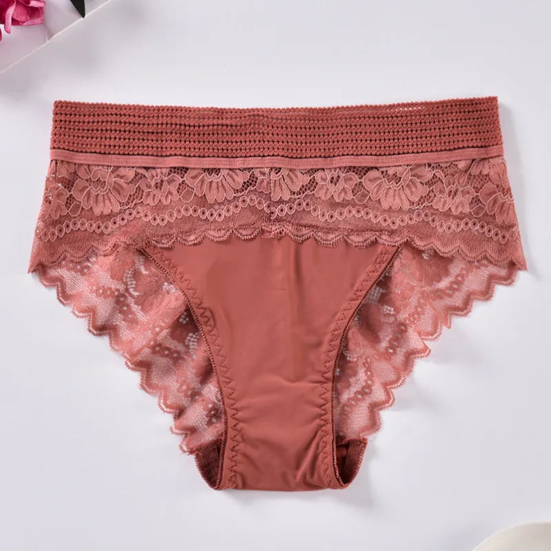 Plus Größe Dessous Sexy Einfarbig Mode Slips Hohe Taille Frauen Unterwäsche Elastische Atmungsaktive Hose Ausgehöhlte Stickerei