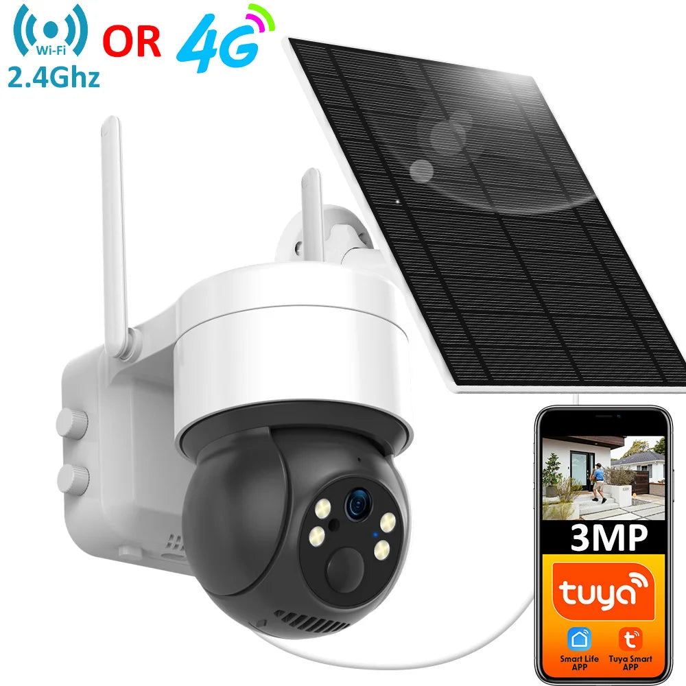 Tuya SmartLife WiFi/4G Sim Karte 3MP WiFi Batterie Solar Motion Tracking Menschliches Erkennen Farbe Nachtsicht Outdoor PTZ CCTV Kamera