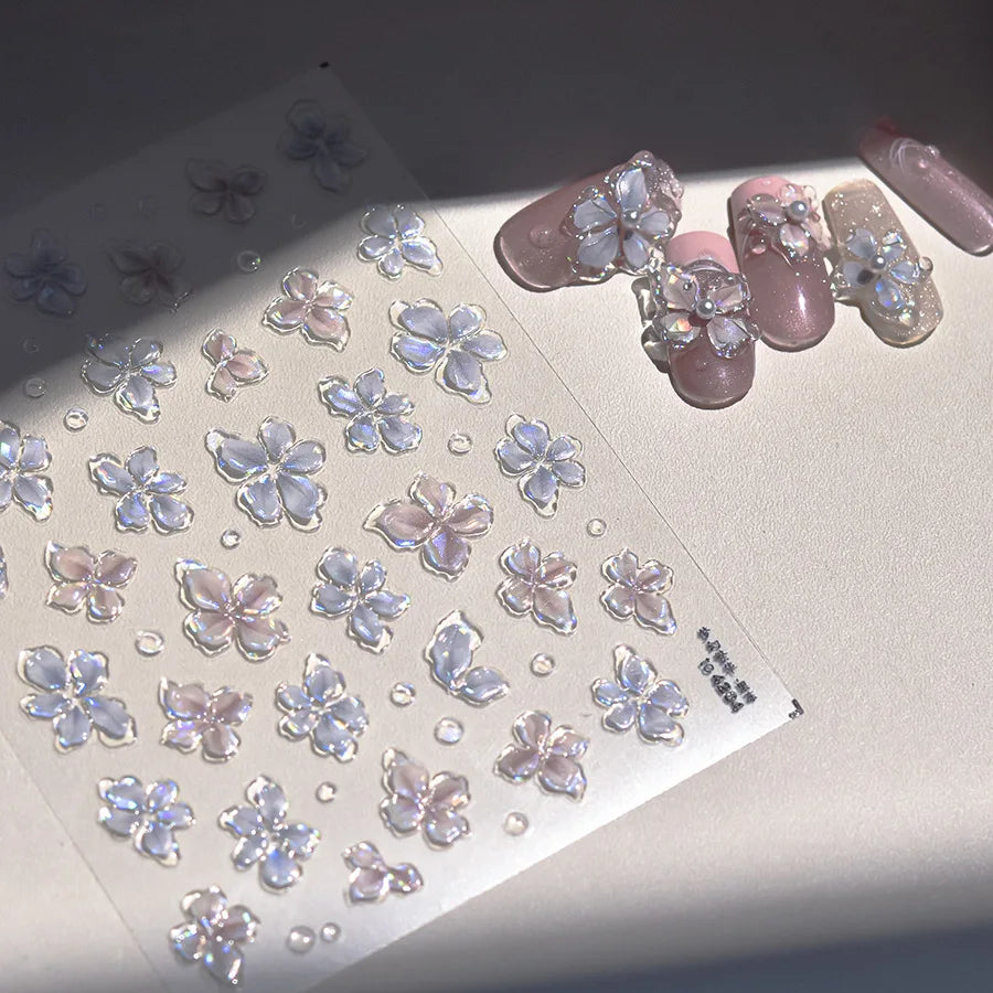 1 Stück 3D Lavendel Blumen Aufkleber für Nägel Frühling Sakura Blumenblätter Selbstklebende Slider Abziehbilder Kunst Maniküre für Dekoration