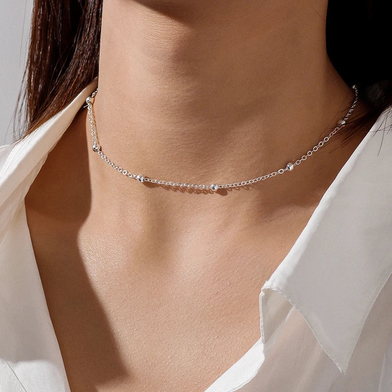 Aihua Minimalistische Halskette mit rundem Stab-Anhänger für Frauen, Schlüsselbein-Halskette, lange Kette, Modeschmuck, Statement-Geschenke für Mädchen