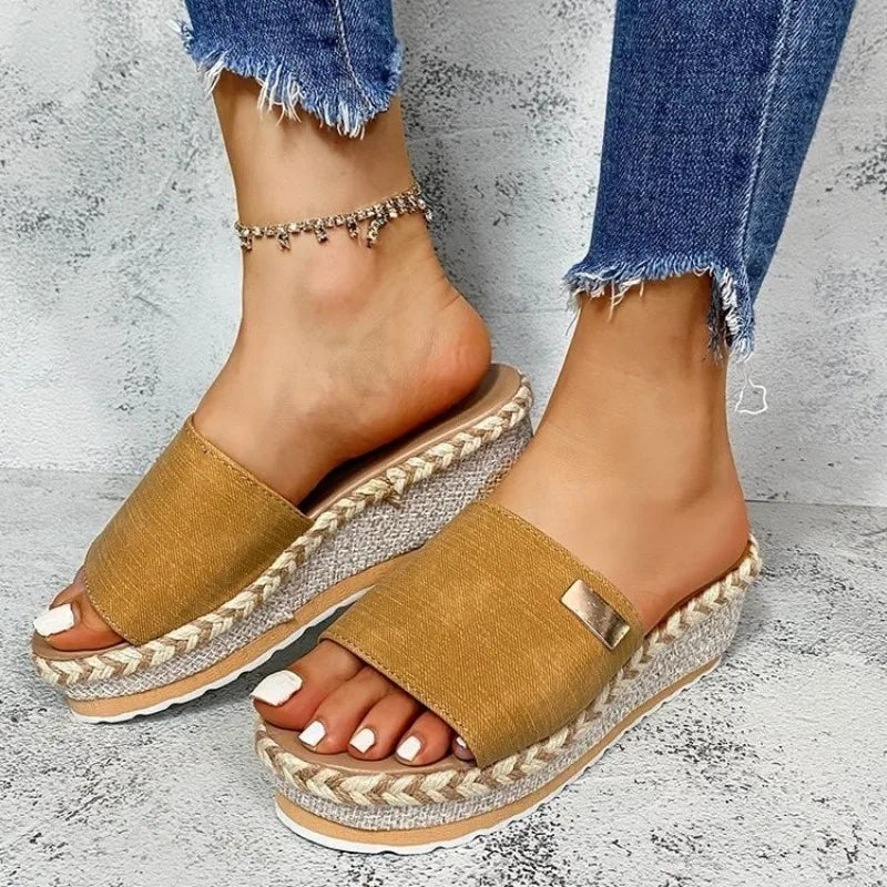 Sommer-Keilabsatz-Pantoletten, Plateau-High-Heels für Damen, Outdoor-Schuhe, Basic Clog Keilabsatz-Pantoletten, Flip-Flop-Sandalen