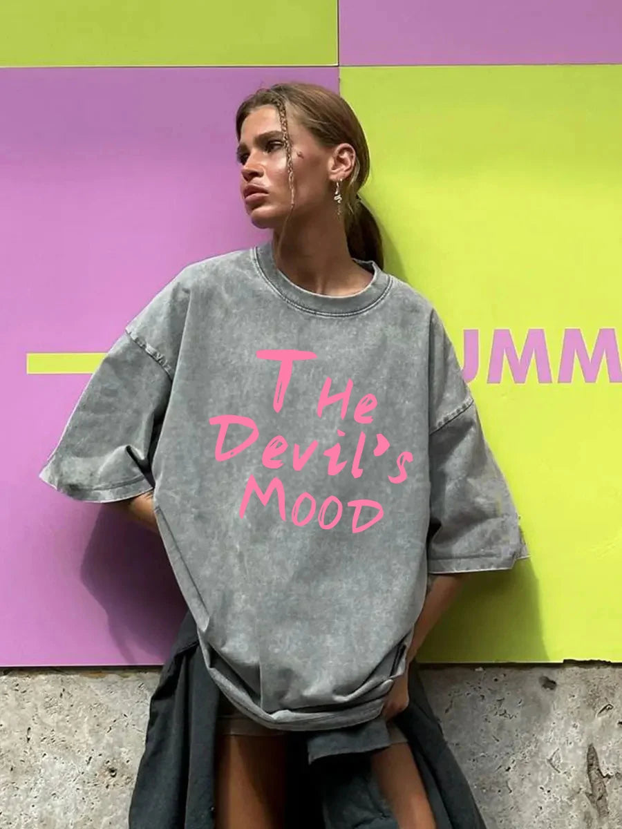 Rosa Brief Design Gewaschen T Shirt Frauen Vintage Baumwolle T-shirts Streetwear Weiche Mineral Tees Mädchen Lose Weibliche T Tops Y2k