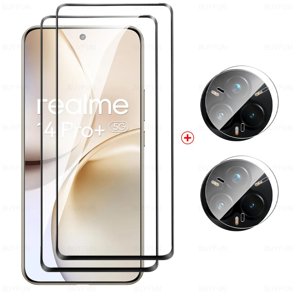 4-in-1-Vollabdeckung aus gehärtetem Glas für Realme 14 Pro Plus 9D gebogener Displayschutz Realme 14 Pro+ Realme 14Pro 14Pro 5G-Objektivfilm
