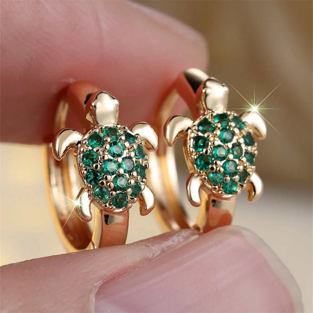 Mehrfarbige Zirkon Meeresschildkröte Creolen für Frauen Vintage Gold Silber Farbe Ohrschnalle Hochzeit Schmuck Valentinstag Geschenke