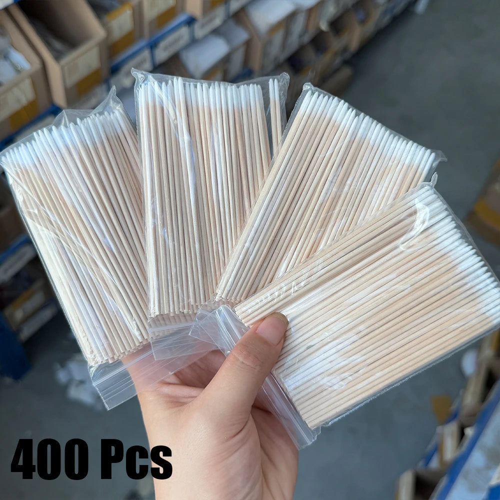 400 Stück rosa Doppelkopf-Nagelkunst-Nagelhautschieber-Entferner, 7 cm, orangefarbene Holzstäbchen, Wattestäbchen, sauberes Werkzeug für Nagel-Strass-Make-up