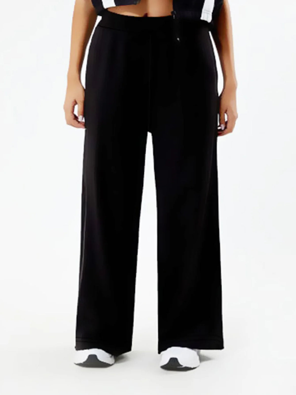2026 Elegante Schicke Weite Hosen für Damen Einfarbig Schwarz Normale Taille Atmungsaktiv Schlankheitsfördernd Lässige Büro-Hosen