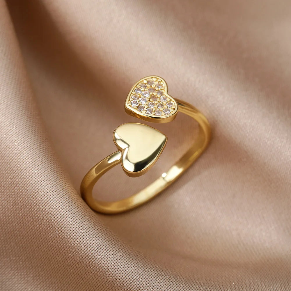 Minimalistische offene Schlangenringe aus Edelstahl, goldfarben, herzförmig, verstellbare Ringe, klassischer Partyschmuck, kostenloser Versand