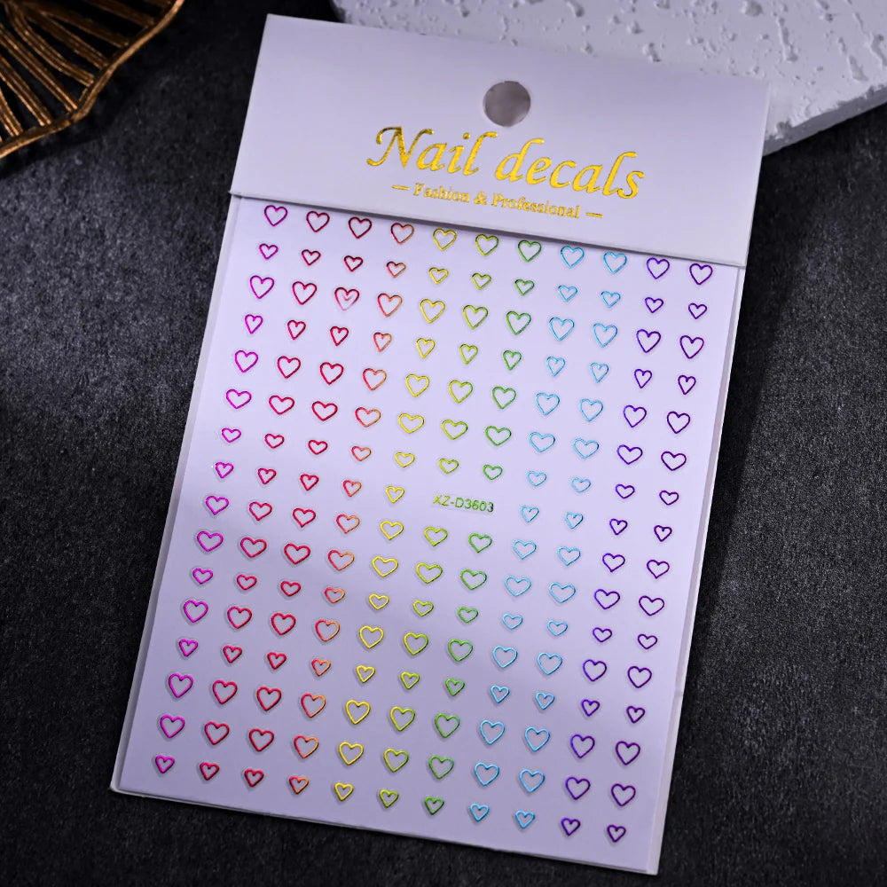 1Pc 3D Gold Silber Hohl Liebe Herz Nagel Aufkleber Weiß Schwarz Laser Herz Selbst-klebe Aufkleber Maniküre Dekoration spitze Sliders
