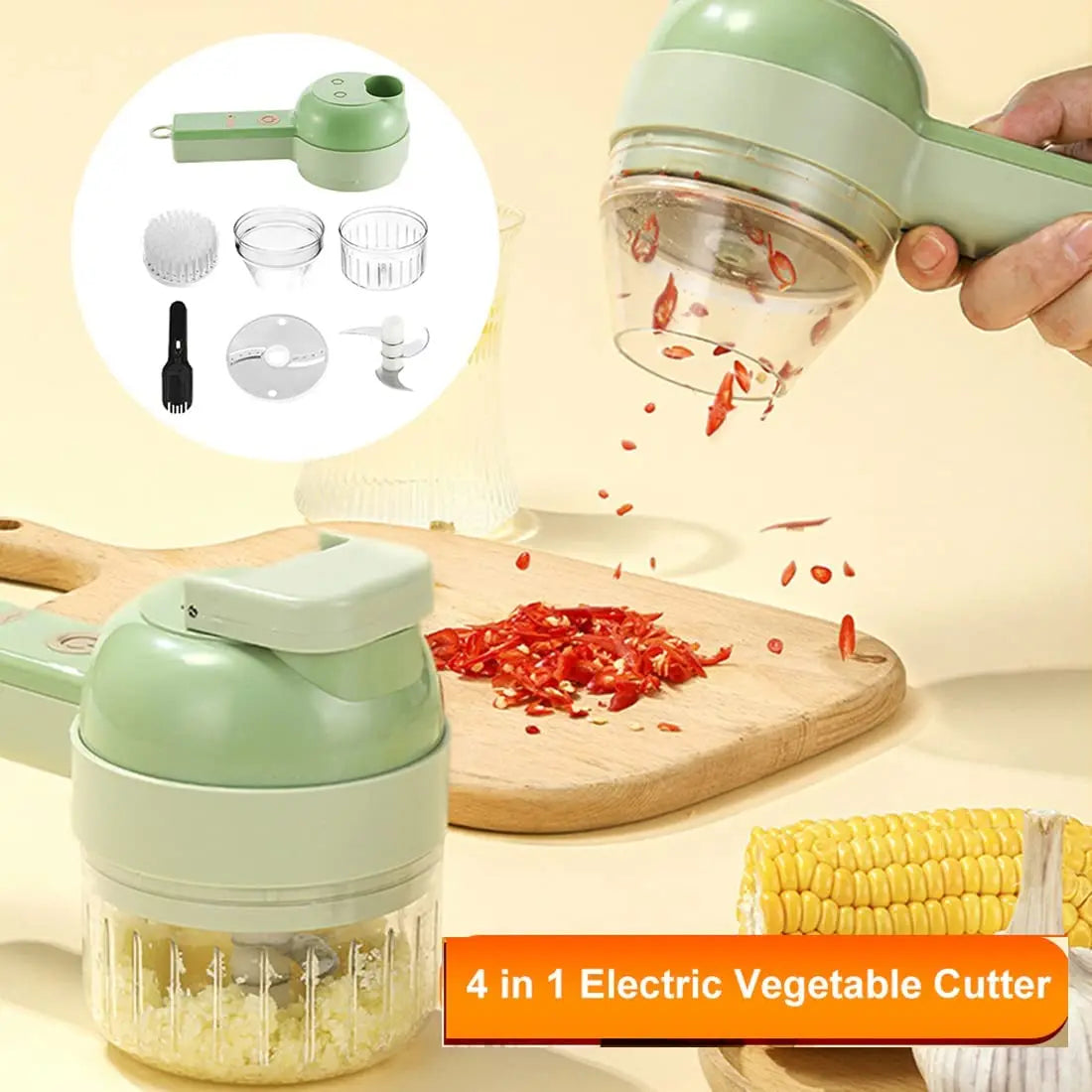 Handheld Elektrische Gemüse Cutter Set, Drahtlose Küchenmaschine für Knoblauch Chili Pfeffer Zwiebel Ingwer Sellerie Fleisch mit Brus