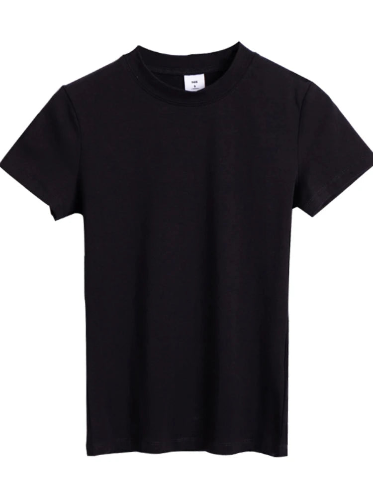 Sommerliches Basic-Baumwoll-T-Shirt für Damen 2026 im koreanischen Stil, Damenbekleidung, Kurzarm-T-Shirts, O-Ausschnitt, einfarbige T-Shirts, lässige Oberteile, Mujer