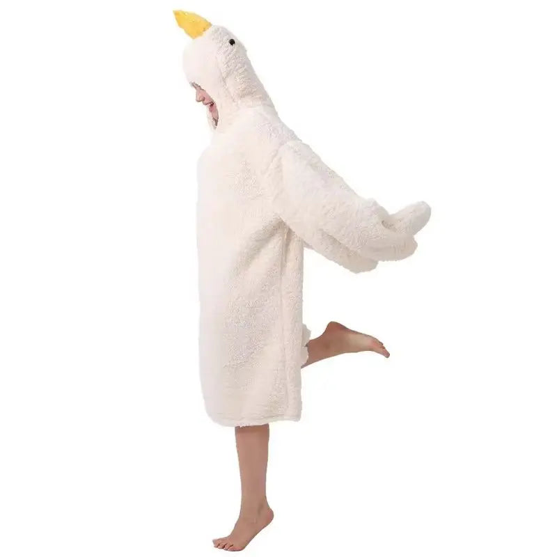 Cartoon Große Gans Robe Korallen Fleece Mit Kapuze Pyjama Lustige Ente Cosplay Paar Nachthemd Plüsch Nachtwäsche Hause Kleidung