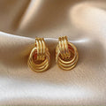 Einzigartige geometrische unregelmäßige gestreifte große Ohrschnalle-Ohrringe für Frauen, kreative Metall-Gold-Farbe, fächerförmiger Ohrring, Schmuck, Geschenk