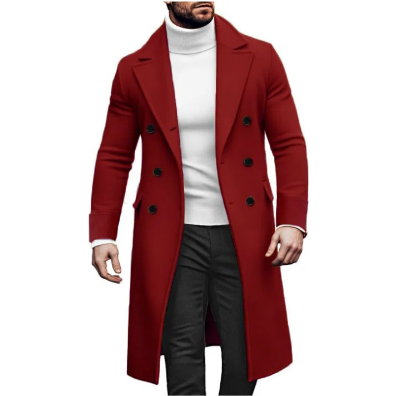 Herren langer Zweireiher mantel mit Futter warme Mäntel Woll mischung Revers Casual Fashion Herren bekleidung EU-Größe angepasst