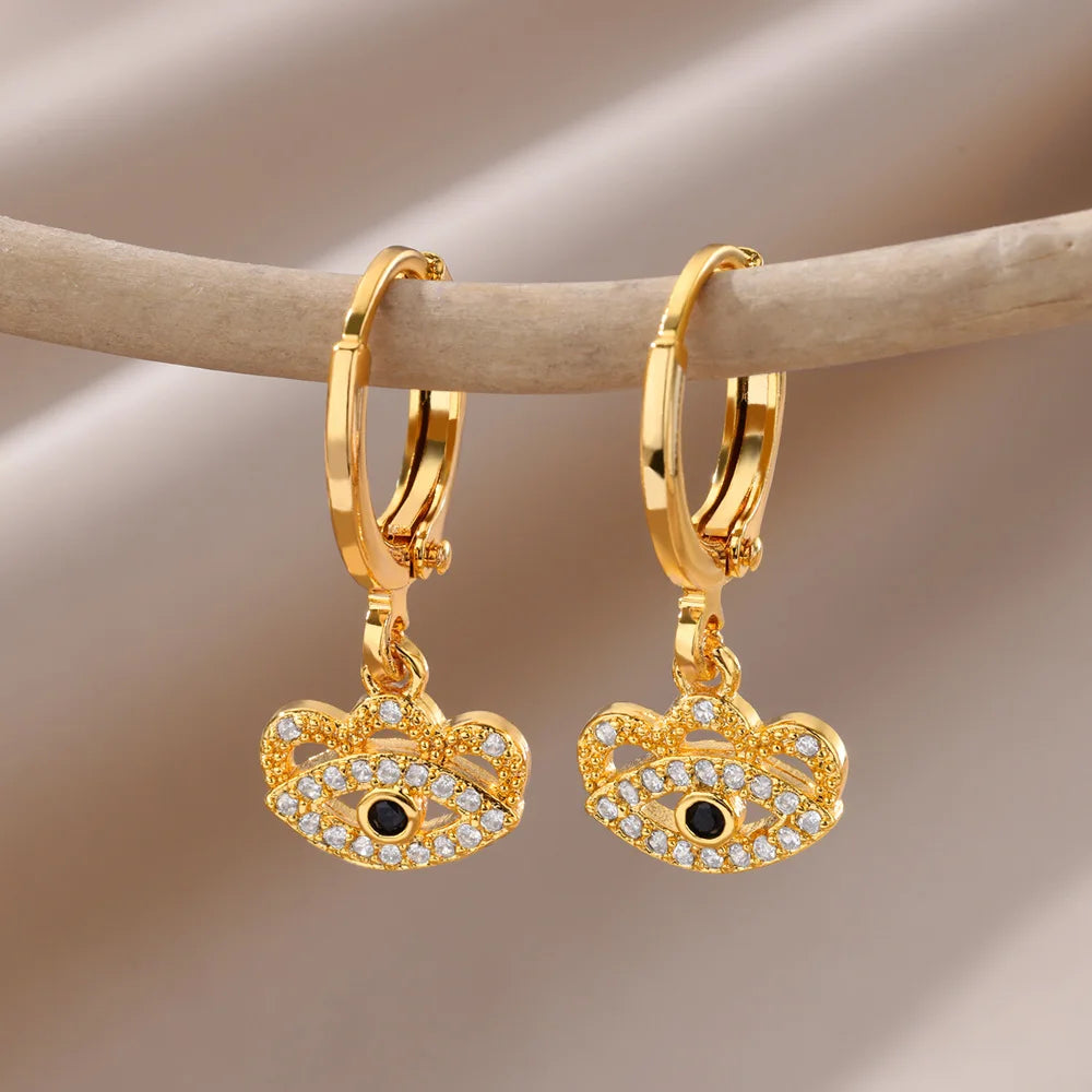 Luxus Zirkon Evil Eye Hoop Ohrringe Für Frauen Edelstahl Türkische Teufel Auge Eardrop Ohrring Ästhetischen Schmuck Geschenk aretes