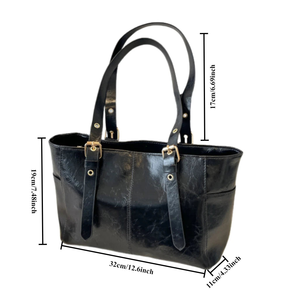 2026 Neue Koreanische Retro PU-Leder Ketten-Schultertaschen Damen Mode Schwarze Große Kapazität Tragetasche Hochwertige Damenhandtaschen