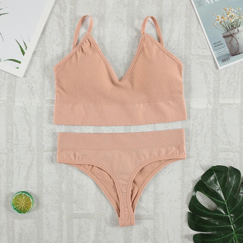 2 Stück BH Set Unterwäsche Set Frauen Höschen sexy G-String nahtlose Bra lette weibliche Dessous Soft Tank Crop Top