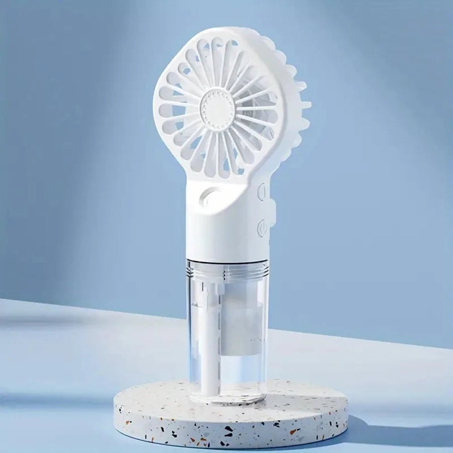 Tragbarer Handventilator - USB-aufladbarer Mini-Luftbefeuchter-Ventilator, geeignet für Reisen und den Außeneinsatz als Handventilator.