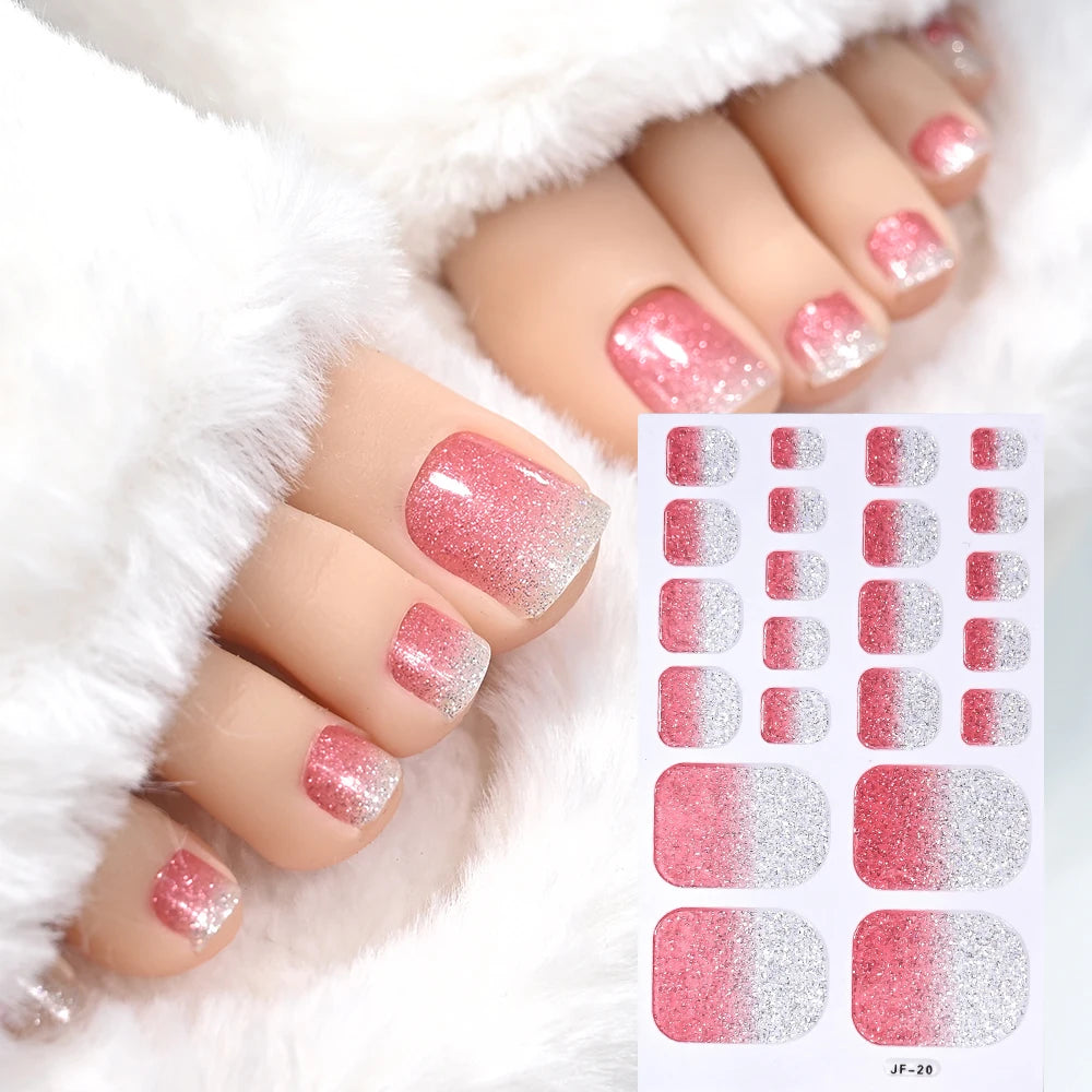 22 Tipps Ombre Glitzer Zehennagel Aufkleber Backen Kostenloser wasserdichter Aufkleber Vollständige Abdeckung Fuß Zehennagel Aufkleber Selbstklebende Maniküre Aufkleber