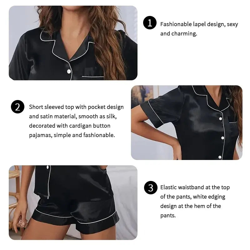 Zweiteilige Pyjama-Sets für Damen, Nachtwäsche, Loungewear, Button-Down-Pyjama, 2-teiliges Pyjama-Homewear-Shorts-Set für Damen