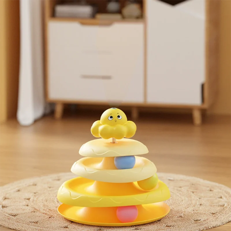 Haustier Dreischichtiger Ball-Katzen-Plattenspieler in Oktopusform, neckender Katzenstab, um Langeweile zu lindern, lustiges Puzzle-Spiel, Heimtierbedarf