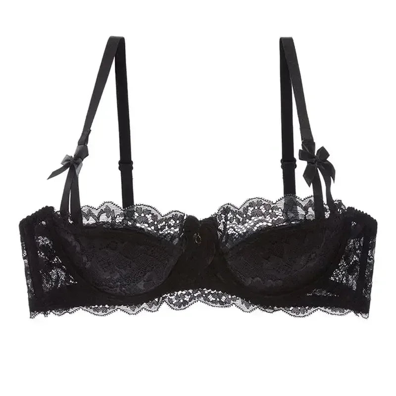 BANERDANNI Französisches Spitzen-Bralette-Set, atmungsaktiver, nicht gepolsterter BH für zierliche, transparente Blumen-Dessous, kabelloses Komfort-Anti-Gap-Design