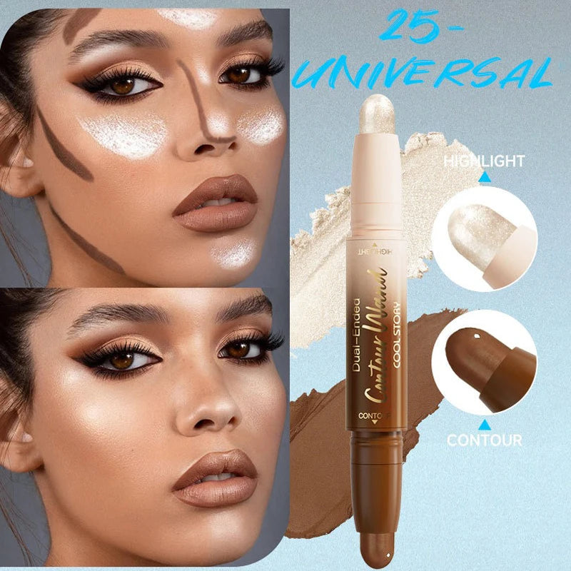 Dual-Ended Bronzer Contour Stick 2 in 1 Smooth Cream Nose Shadow Concealer Pen V Face Brighten Highlight Face Shaping Makeup