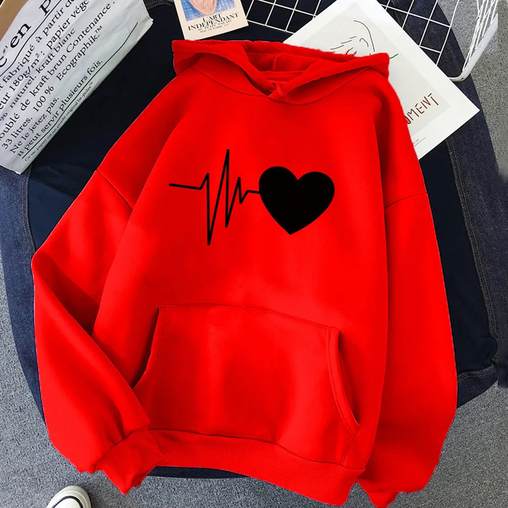 Bedruckter, locker sitzender Kapuzenpullover mit Taschen, Oversize-Winter-Kapuzenpullover für Damen, langärmelige Freizeitoberteile