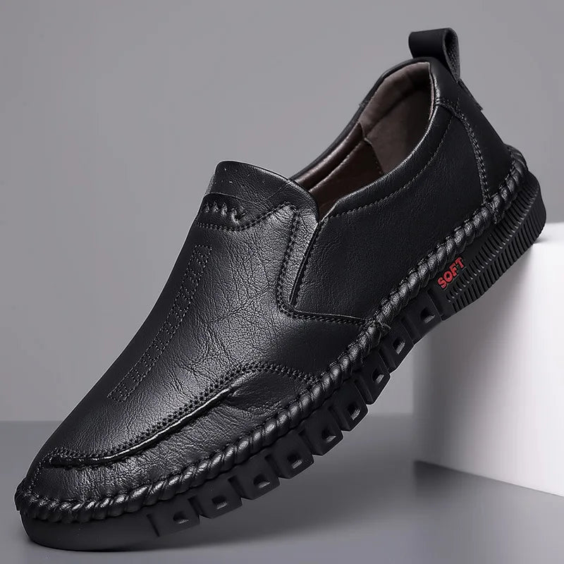 Herren Freizeit-Lederschuhe Herbst 2026 – Neuer Stil, atmungsaktive Slip-On Business Casual Low-Top Schuhe mit runder Zehenkappe im koreanischen Stil