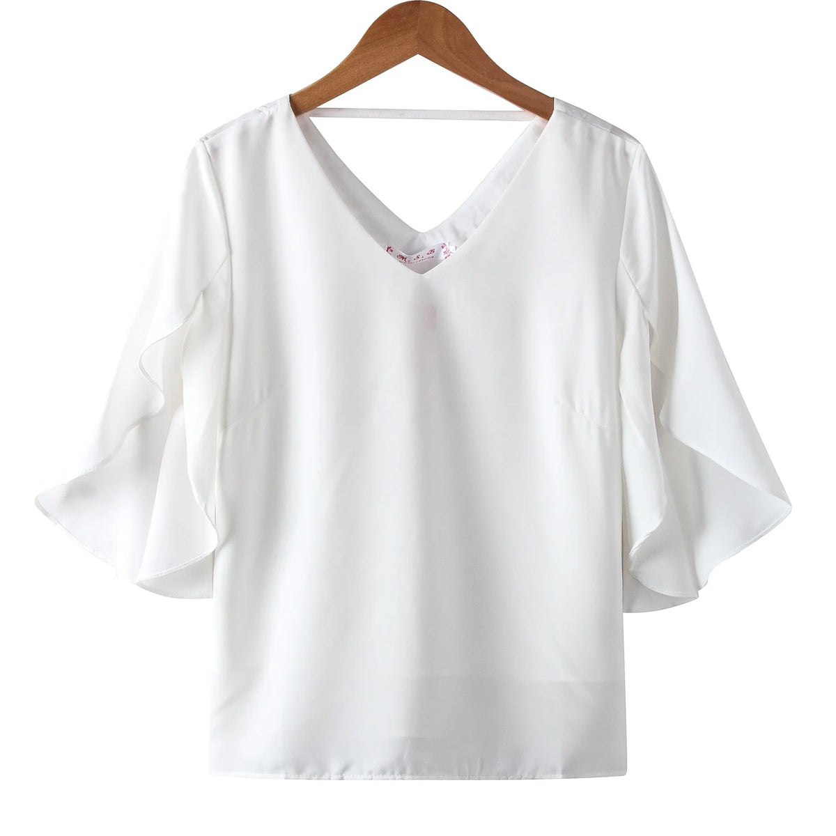Frauen Chiffon Kurzarmhemd sexy V-Ausschnitt lose gekräuselte Chiffon Bluse.