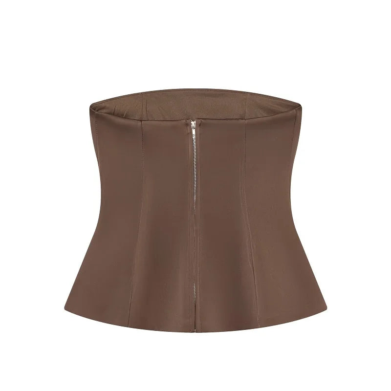 HXAO Satin-Hosen-Sets für Damen, zweiteiliges Set, Baggy-Hosen mit weitem Bein, Damen-Sets, trägerloses Röhrenoberteil, Anzughose, 2-teilige Sets