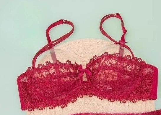 Sexy Spitzen-BH-Set für Damen in Übergröße, halbtransparent, ultradünn, mit Nippelabdeckung, erotische Dessous, Push-up-Komfort-Unterwäsche-Set