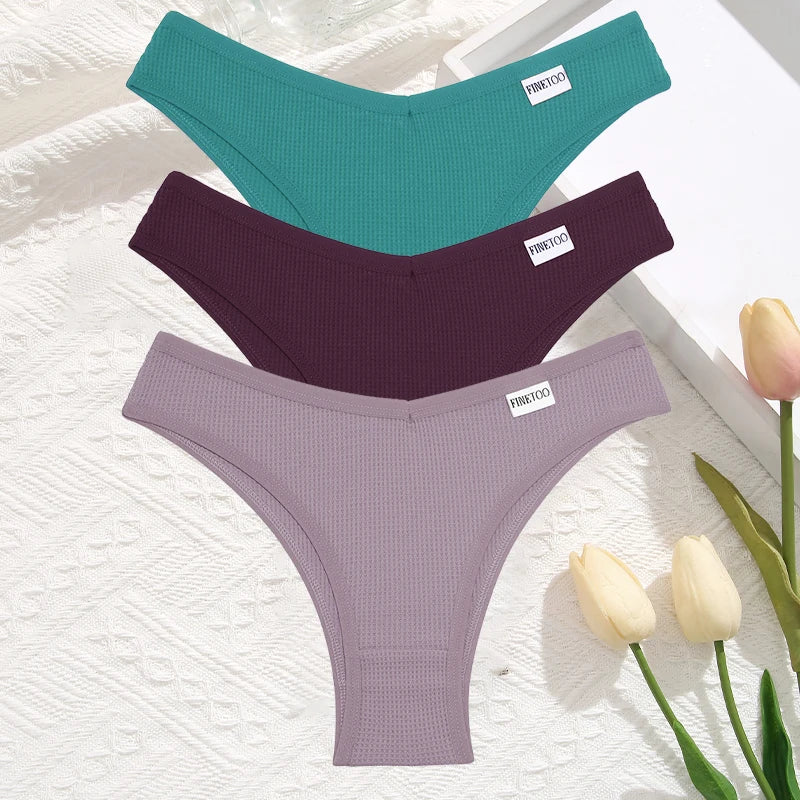 3 Teile/satz Frauen Sexy Waffel Plaid Baumwolle Brasilianische Höschen Niedrige Taille V Form Bikini Unterwäsche Weiche Atmungsaktive Weibliche Dessous