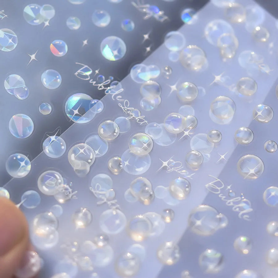 1 Stück 5D Laser Baker Light Ocean Theme Nagelaufkleber Dream Bubble Nagelaufkleber Schillernder blauer und klarer holografischer Stern DIY Maniküre