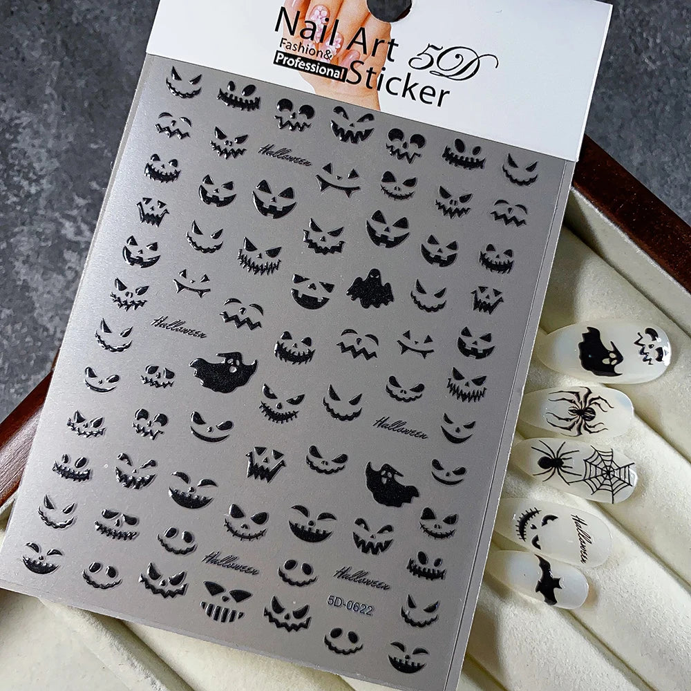 1 stücke Dark Horror Schädel Kürbis Kopf Nagel Aufkleber Schwarz Fledermaus Spinne Geist Gesicht Halloween Nagel Aufkleber Halloween Nagel Aufkleber versorgung