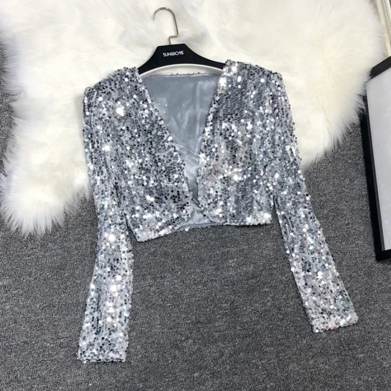Street Fashion Joker Short Edition Pailletten Kleiner Anzug Funkelnder Perlenanzug Kleine Jacke Tank Top Jazz Dance Performance