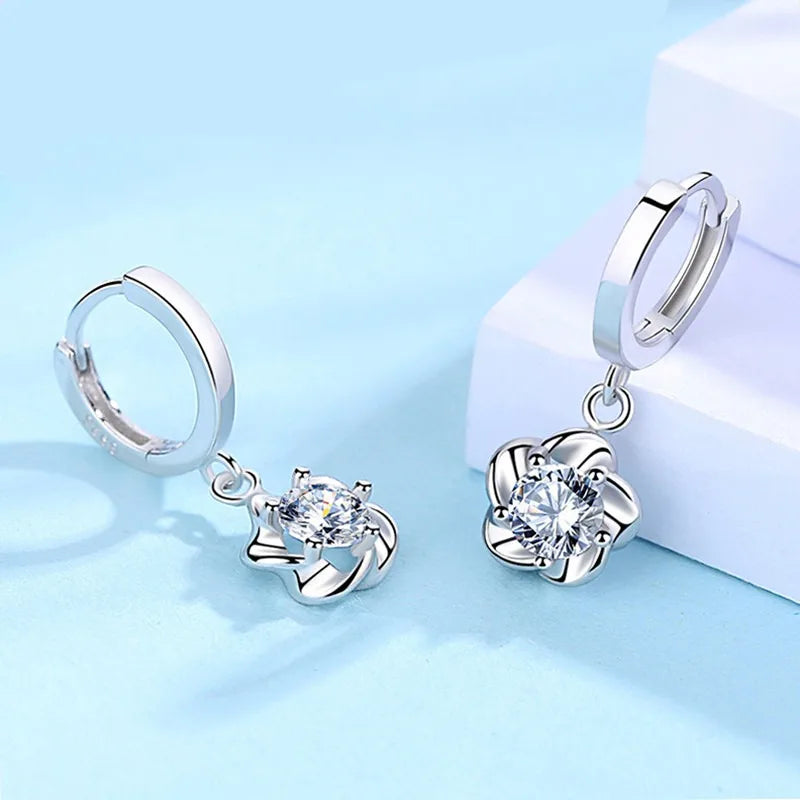 2 Stücke Trendy Neue Mode Zirkon 925 Silber Ohrringe Für Frauen Mit Einfachen Pflaumenblüte Ohrring Creolen Und Elegante Ohrringe geschenk