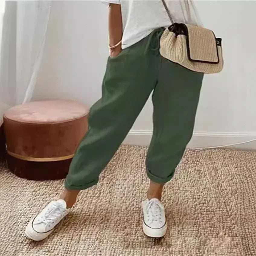 Einfarbig Kordelzug Elastische Taille Frauen Hosen Sommer Plus Größe Beiläufige Breite Bein Hosen Weibliche Lose Elegante Oversize Hosen