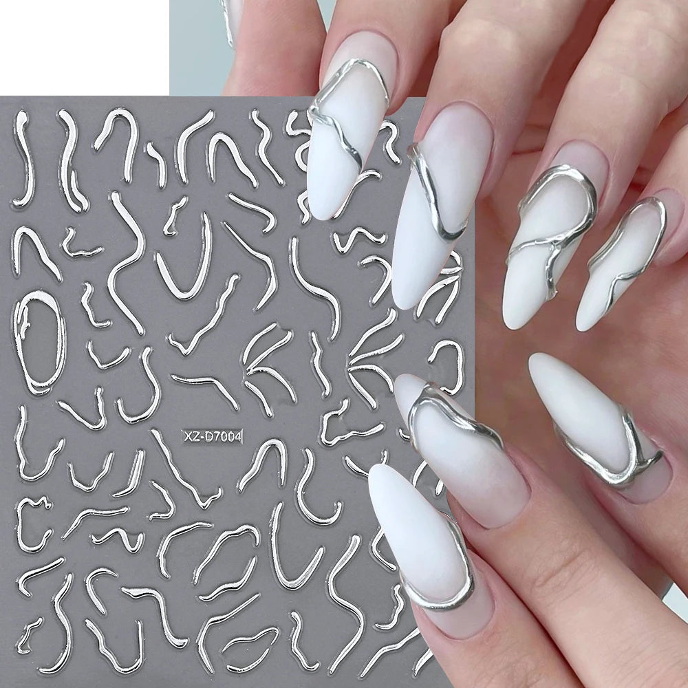 1 Stück Blauer Edelstein Stern Sonne Mond Nagelaufkleber 3D Böhmisches Sternenlicht Herz Schlange Selbstklebende Abziehbilder Französische Linien Streifen Maniküre Sliders