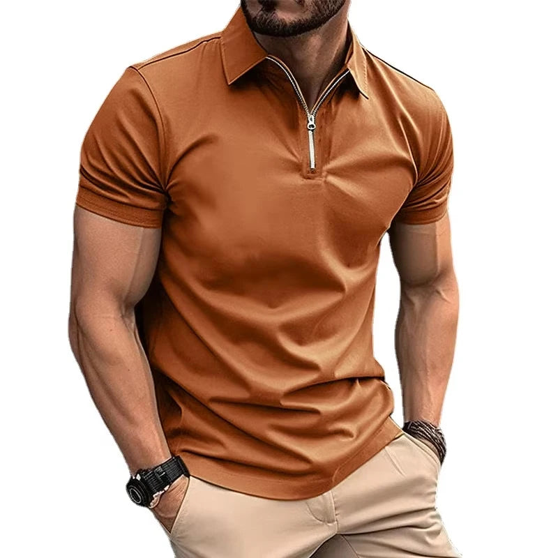 Sommer-Poloshirts für Herren, Hemden mit Viertelreißverschluss, lässig, klassisch, leicht, kurzärmelig, Hemd mit Kragen, atmungsaktiv, Streetwear