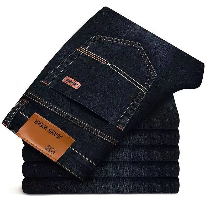 Wthinlee Neue Business-Herrenjeans Fleece Casual Gerade Geschnittene Stretch-Mode Klassische Blaue Schwarze Arbeits-Denim-Hosen Männerkleidung