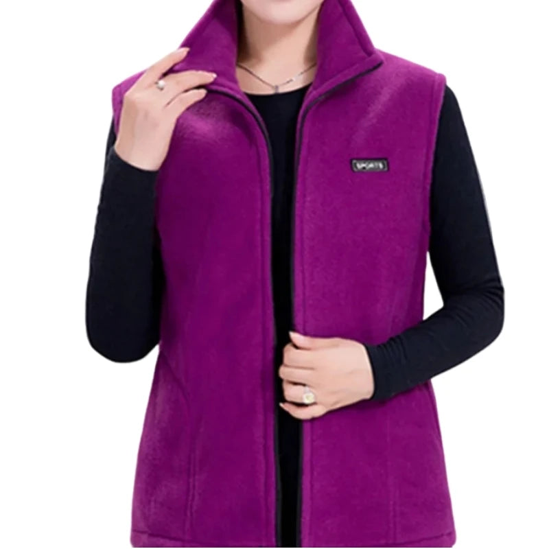 Plus Size Damen Polar Fleece Weste ärmellos große Reißverschlussjacke Herbstmode Freizeitweste für Damen