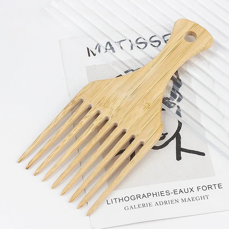 1Pcs Natürliche Bambus Holz Haar Kamm Anti-Statische Afro Gabel Kämme Für Frauen Runde Breite Zahn Holz Kamm haar Pinsel frauen