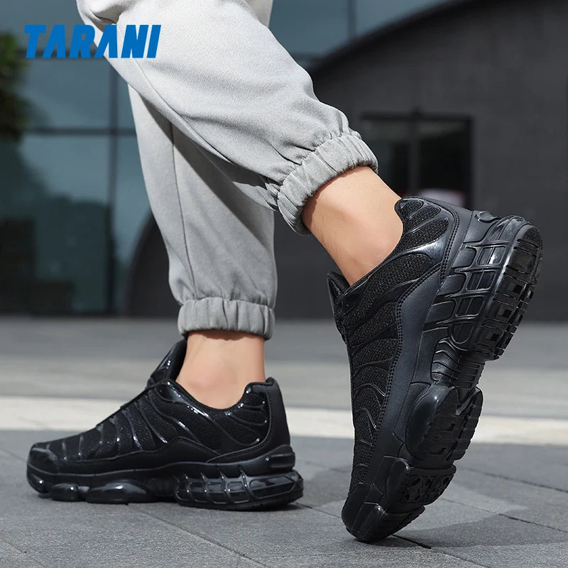 Tarani Herren Trend Casual Sportschuhe mit Luftpolster, atmungsaktives Mesh, bequeme Sportschuhe zum Spazierengehen und Pendeln – Schwarz