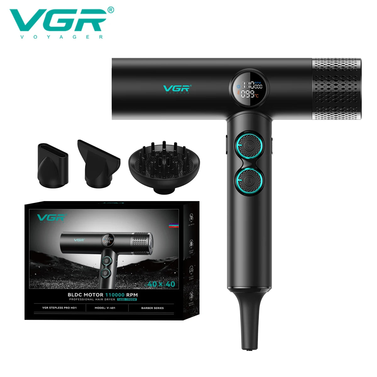 VGR Bestseller Blattloser Anion Föhn Bester Professioneller Haartrockner Bürstenloser Motor 110000 U/min Geeignet für Salons Schnäppchen Leistungsstarker Haartrockner V-401