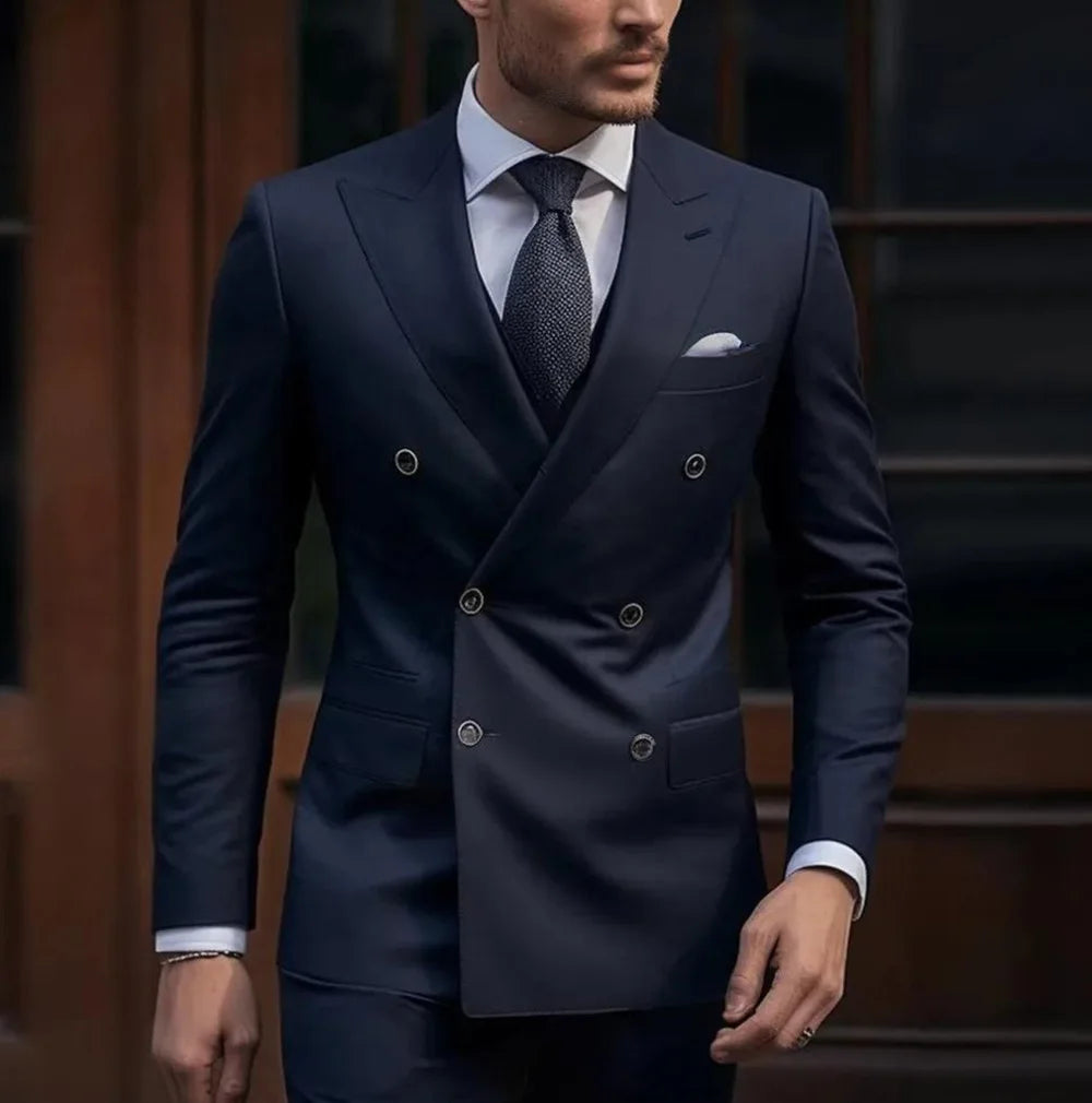 Herren Casual Hochzeitsanzug Zweiteiliges Set aus Polyestergewebe Doppelreihig Geknöpft Formeller Anzug für Trauzeugen und Bestmannen