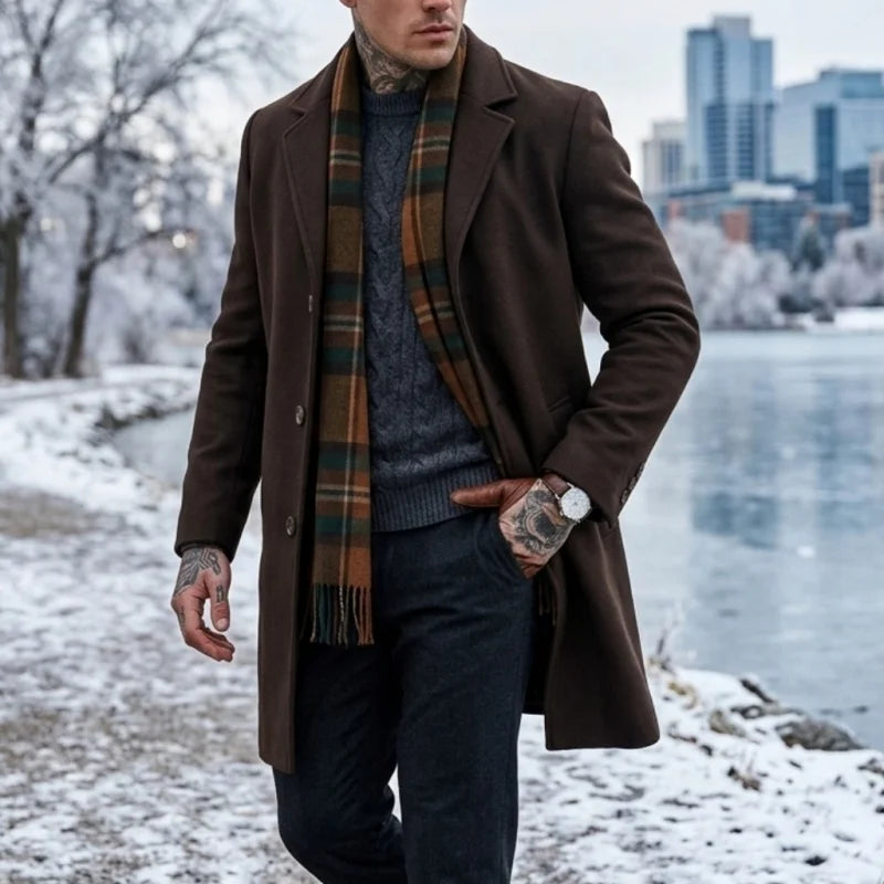 Neuer Winter-Herrenmantel aus Mischgewebe - Einreihiger Verschluss |   Business-Casual & Street-Ready Anzugjacke für Herren Winter