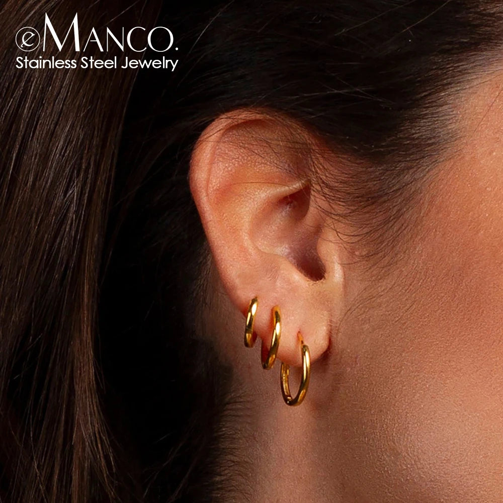 EManco Minimalistische Edelstahl Runde Ohrringe für Frauen Trendige Geometrische Tropfen-Statement-Ohrringe Party Mode-Schmuck Geschenk