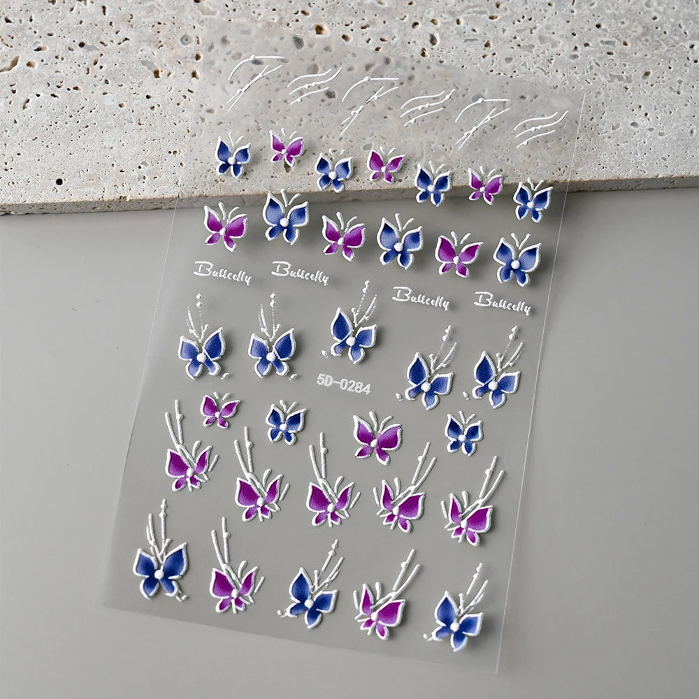 1 Stück 3D Lavendel Blumen Aufkleber für Nägel Frühling Sakura Blumenblätter Selbstklebende Slider Abziehbilder Kunst Maniküre für Dekoration